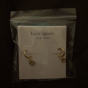 NWT: Kate Spade New York white heart Huggies earrings.